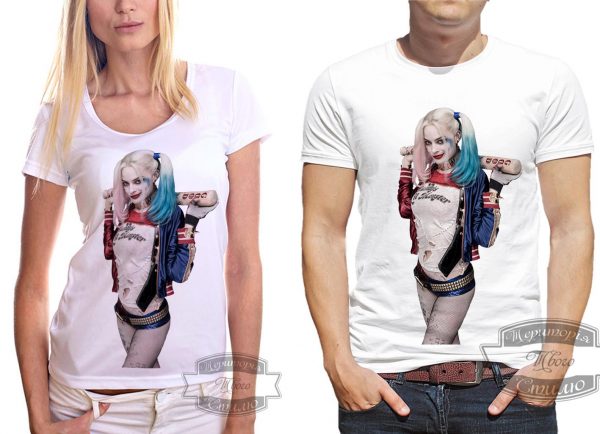 мужчина и женщина в футболке Harley Quinn