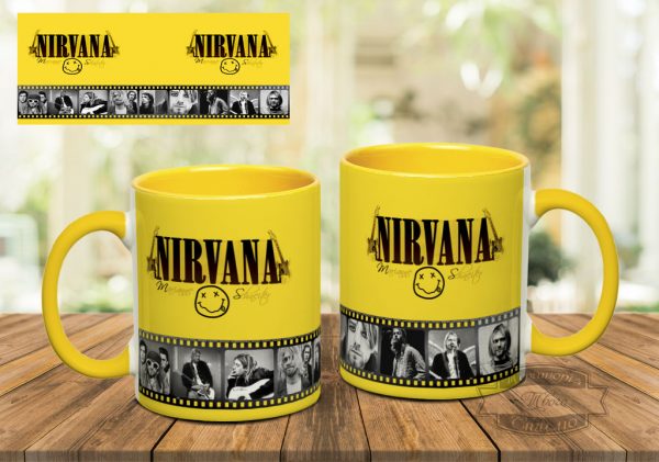 желтая кружка с принтом Nirvana