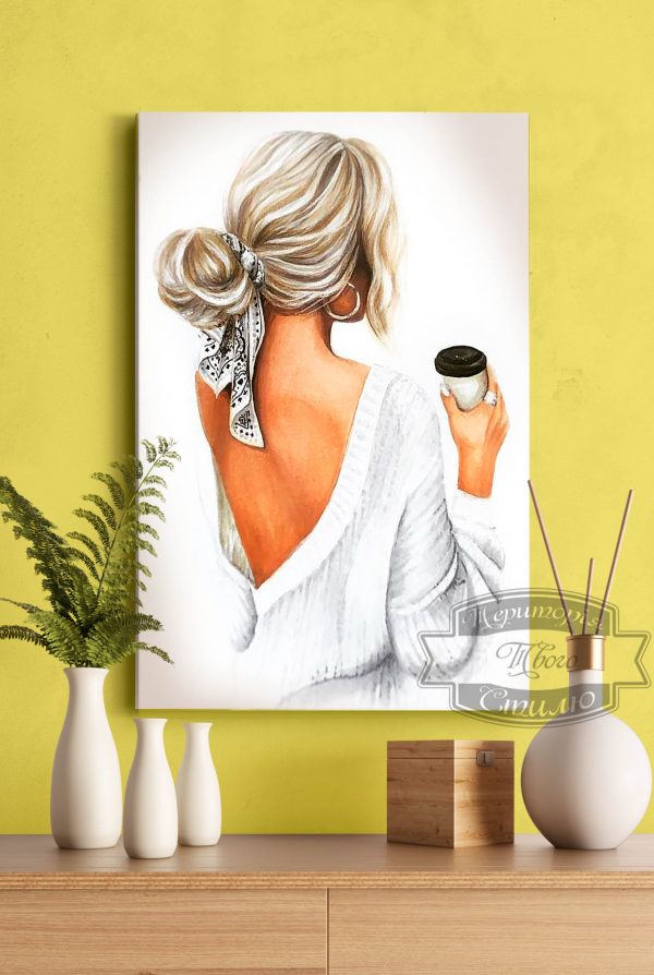 картина девушка с чашкой кофе