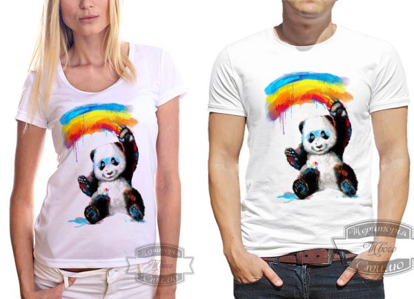 Футболка панда с радугой
