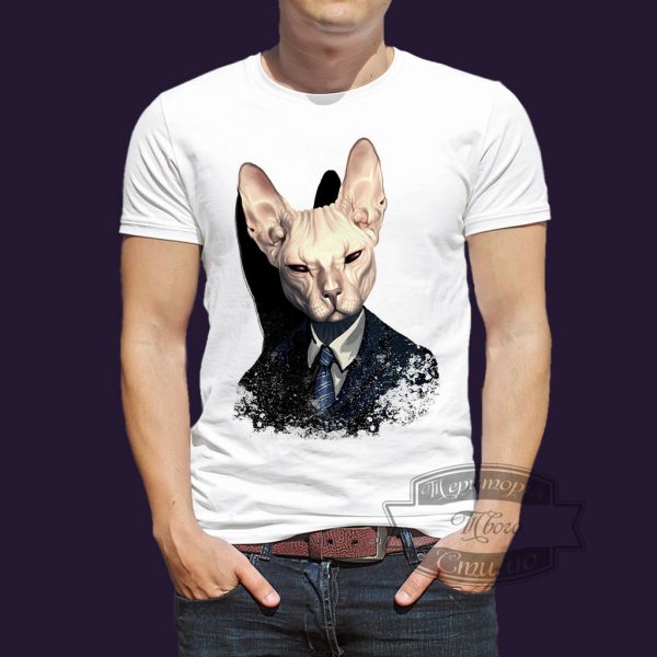 футболка с котом сфинкс с галстуком