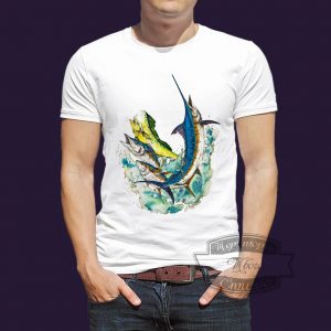 футболка с морской рыбой марлин